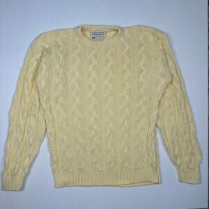 Vintage 1980’s Lord Jeff Yellow Cable Knit Cotton Sweater Size Large
